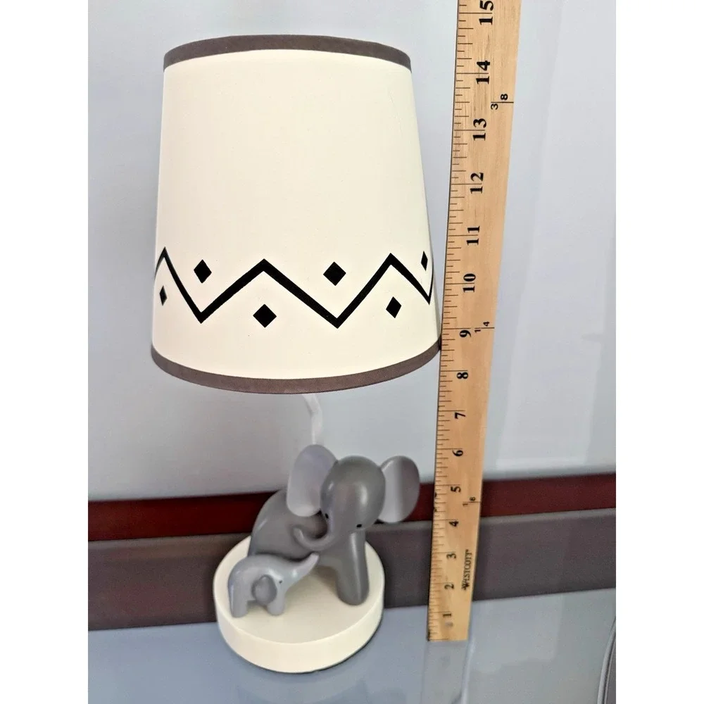 Elephant Nursery Table Lamp Lambs & Ivy Mother Baby Gray White w/ Shade